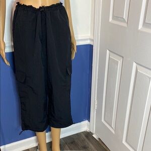 Flowy Black Capris with Elastic Waistband